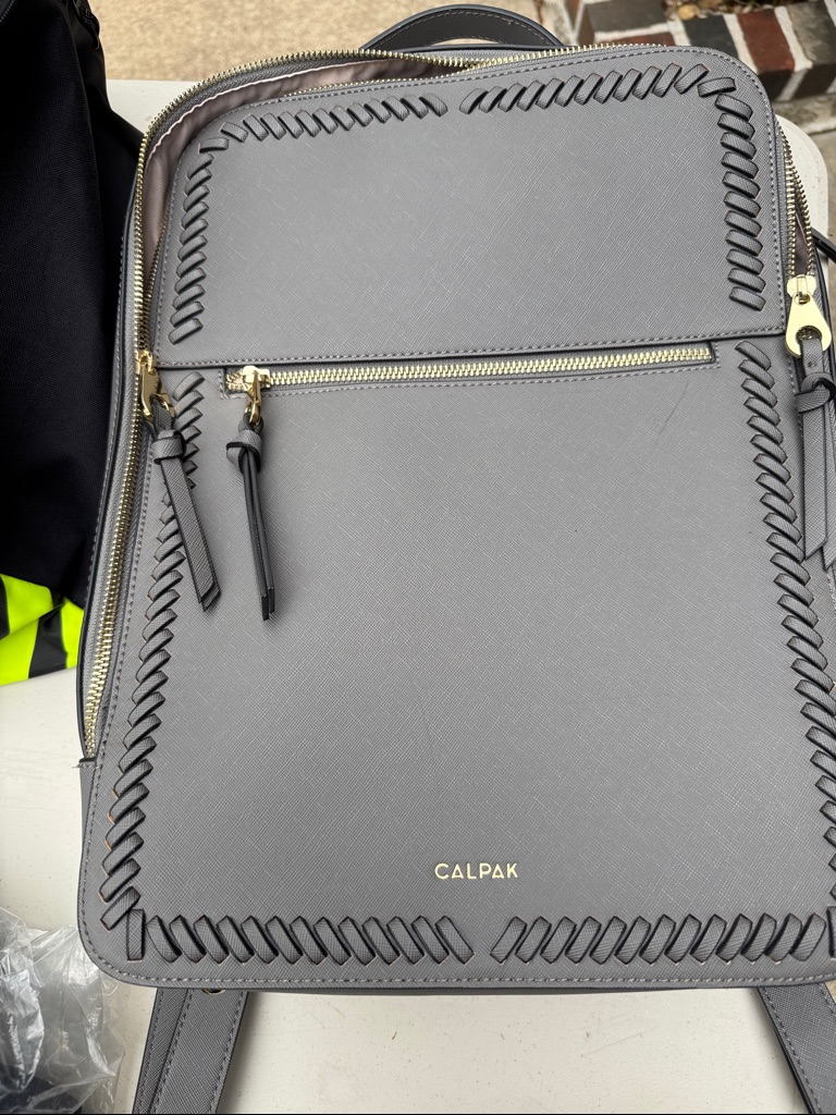 Calpak Gray Backpack With Braided Trim And Gold Hardware